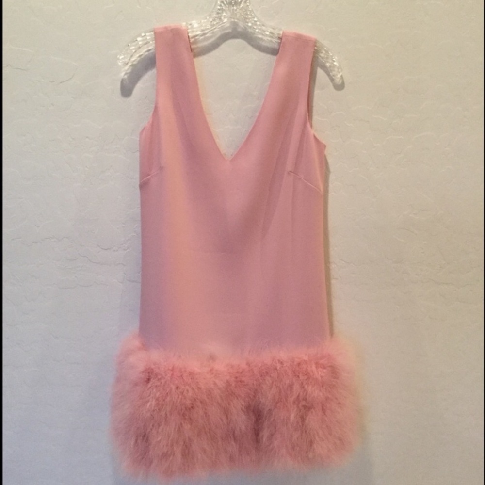 Pink feather trim dress! 🌷
